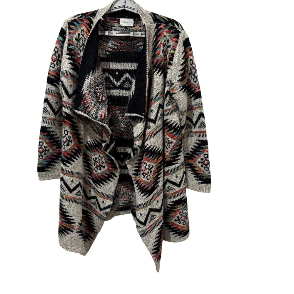 Dreamers Southwestern Geometric Open Front Cardigan Sweater Pockets C7927 Large